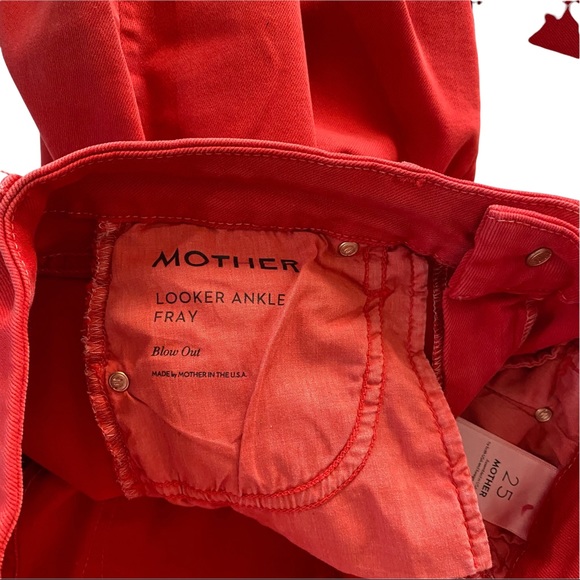 Mother USA Looker Ankle Fray Blowout Red Wash Denim Mid-Rise Raw Hem Jean 25x26 - Picture 13 of 15